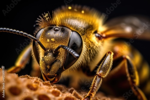 Honey Bee macro shot, close up. Generative AI