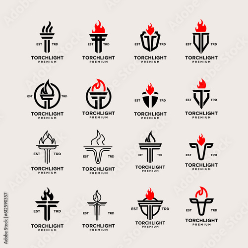 Torch Letter T set Logo icon design illustration