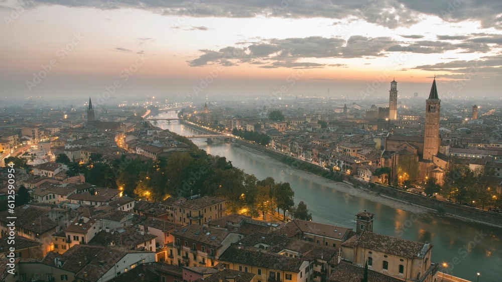 Aerial view of the beautiful city of Verona located in Northern Italy