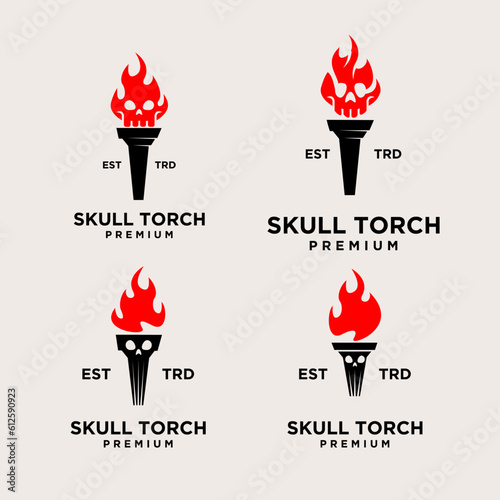 Torch skull set Logo icon design illustration