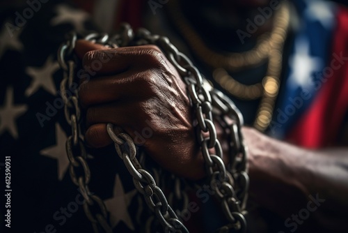 Black Lives Matter. The problem of culture, racism, and the descrImination of slavery. Juneteenth Emancipation Day. June 19. Freedom of Glosa Rights , fist of the chain Afro-American.