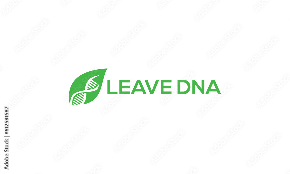 Fototapeta premium Illustration of a DNA spiral molecule in a leaf logo design on a white background
