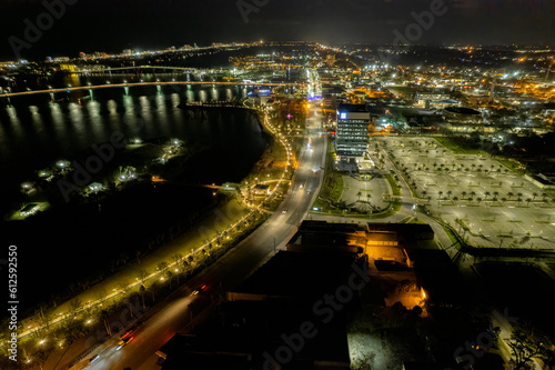 Aerial drone photo of Daytona Beach, Florida at night