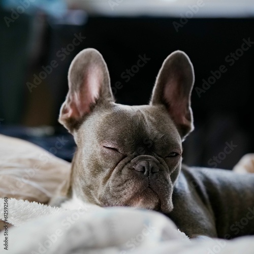 Gray French bulldog lying on bed © Torcsabi/Wirestock Creators
