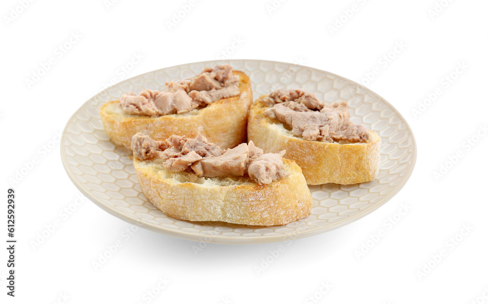 Tasty sandwiches with cod liver isolated on white