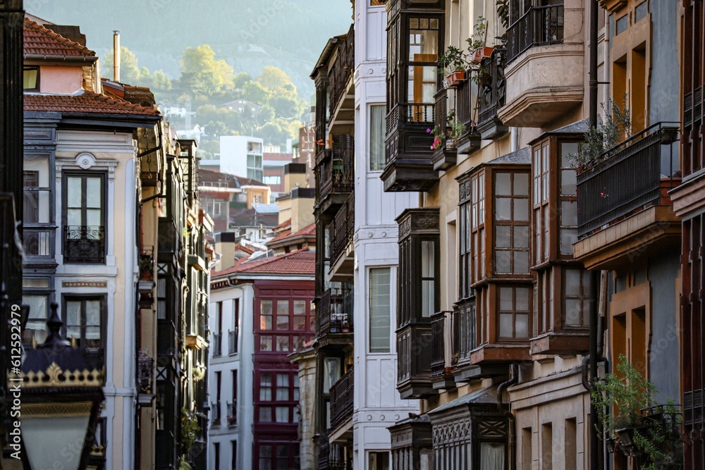 Fototapeta premium Picturesque apartments in Bilbao streets, Basque city