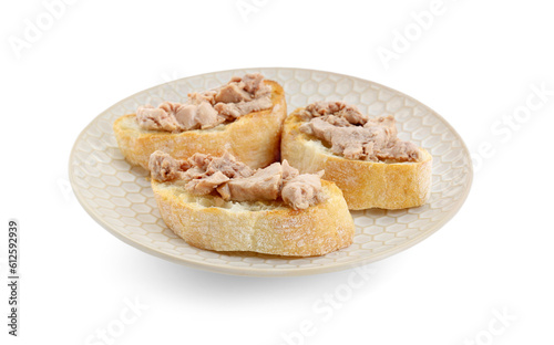 Tasty sandwiches with cod liver isolated on white