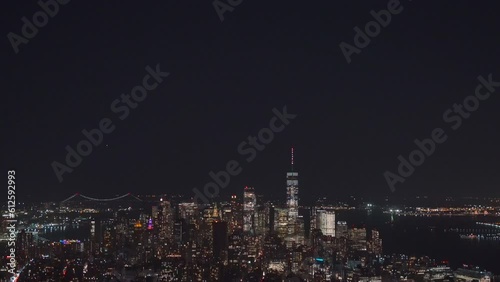 Cityscape of New York City seen from the Empire State Building at night in 4K