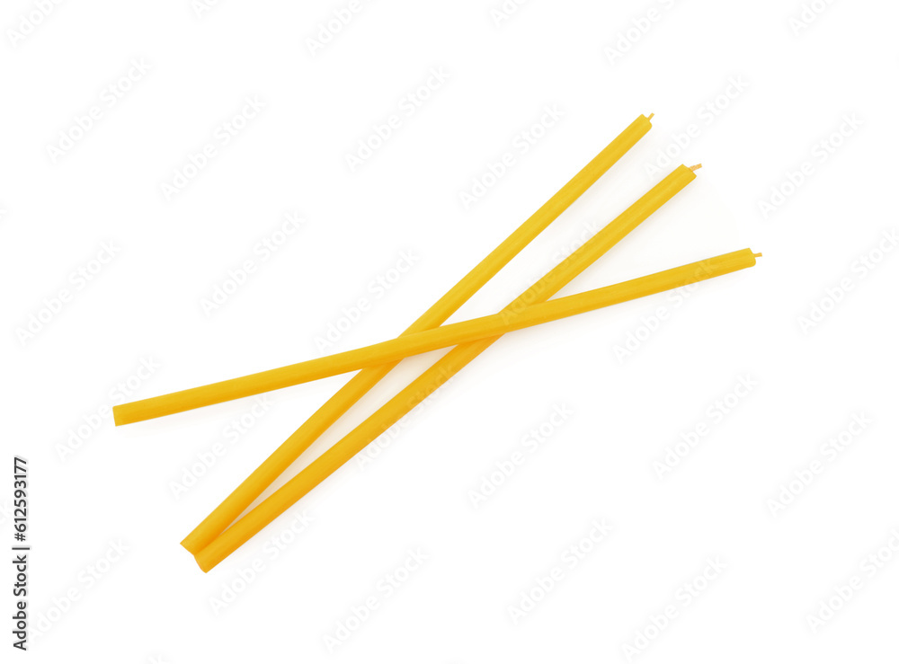 New church candles on white background, top view New church candles on white background, top view