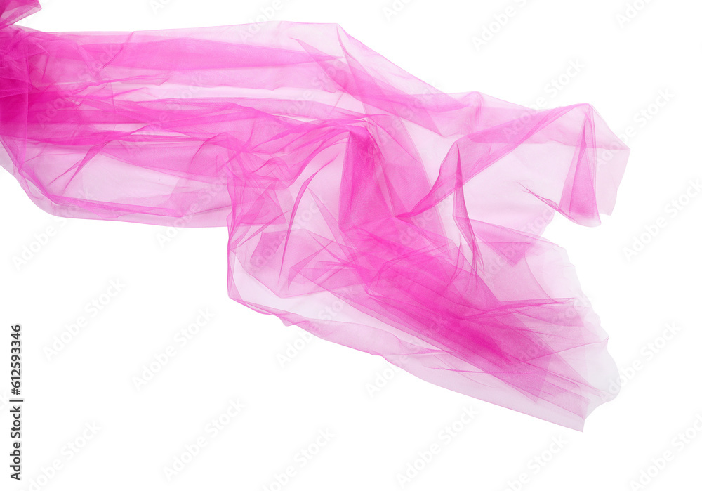 Beautiful pink tulle fabric on white background Beautiful pink tulle fabric on white background