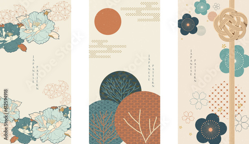 Fotografie, Tablou Japanese background with Asian traditional icon vector