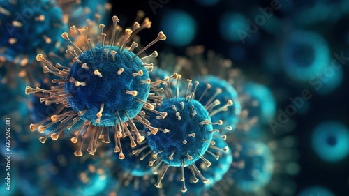 Virus under a microscope close-up. AI generated, human enhanced photo