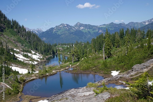 Aerial view of the lake near Mount Baker in Washington state photo