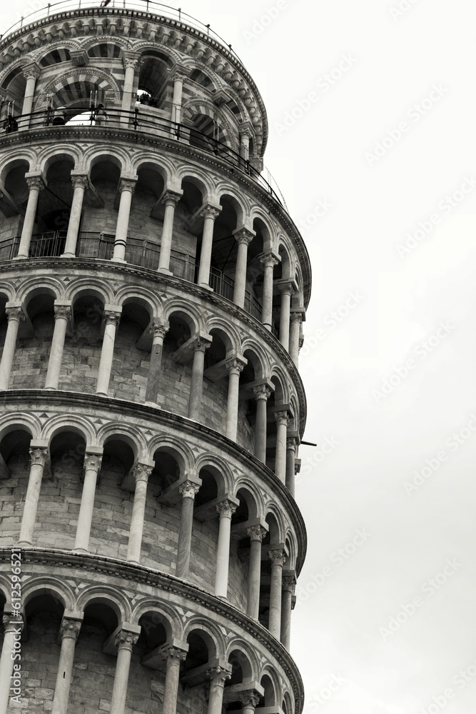Vertical grayscale of a leaning tower of Pisa