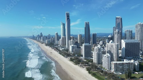 Drone view of the suburb Surfers Paradise coastline