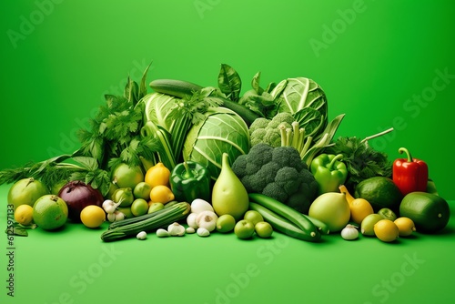 fresh vegetables on green background, ai generated