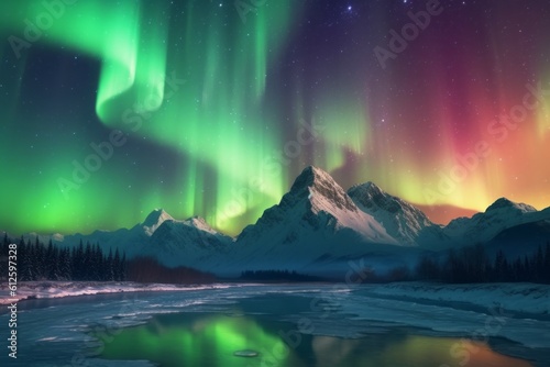 Northern Lights on the night sky. Aurora Borealis. AI generated, human enhanced © top images