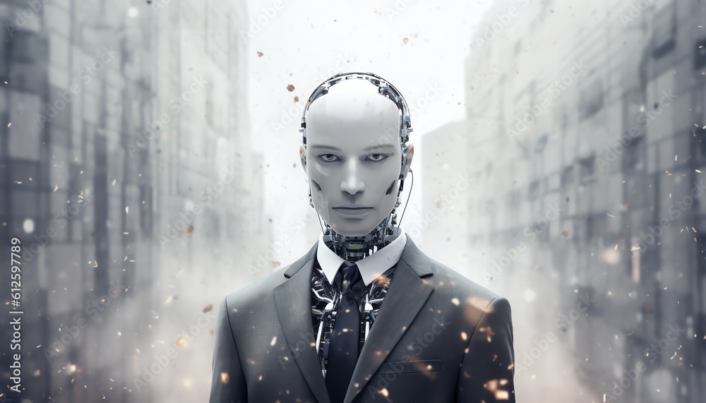 robot cyborg in suit in the city robot cyborg in suit in the city