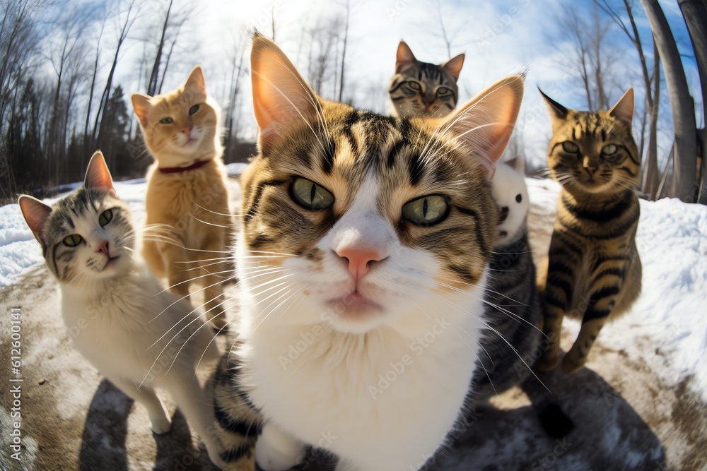 group of cats, selfie