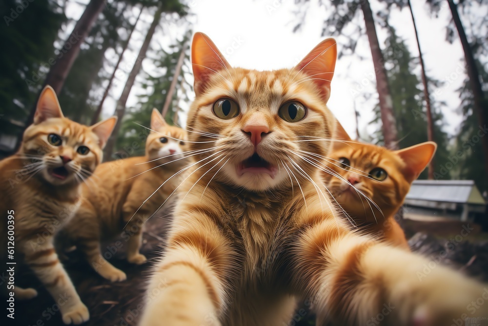 group of cats, selfie