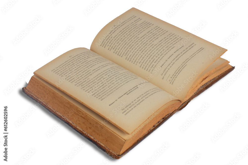 Obraz premium Old book with open leather cover.