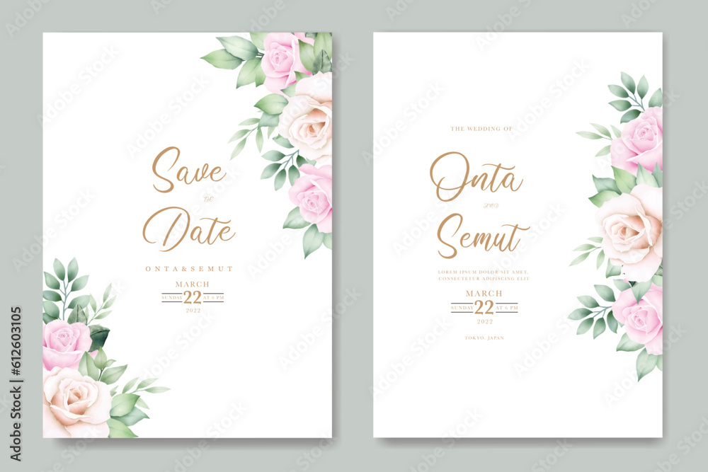 beautiful floral leaves watercolor wedding invitation card