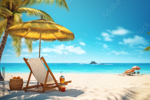 beach with chairs and umbrella