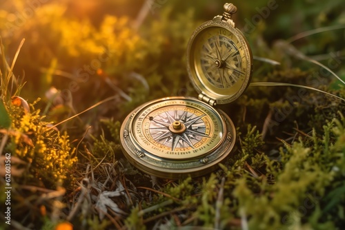 vintage compass on the grass