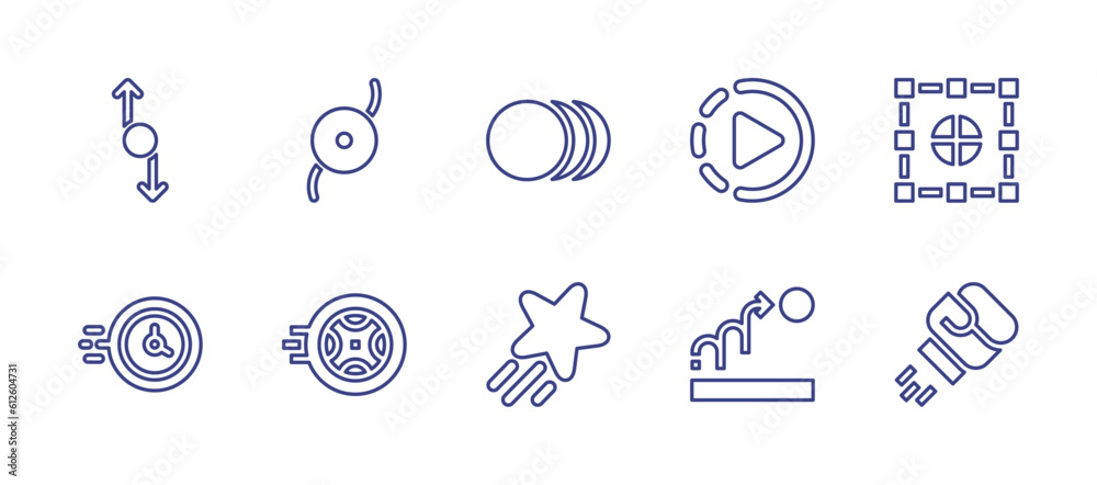 Motion line icon set. Editable stroke. Vector illustration. Containing rotation, circle, slow motion, motion tracking, clock, tyre, star, motion, boxing.