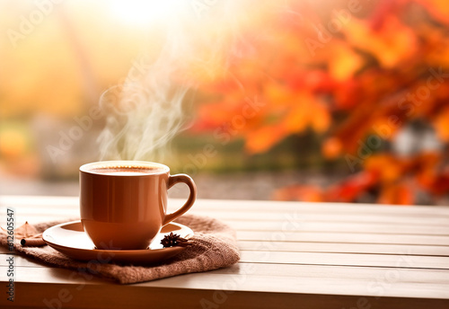 Hot drink in the autumn season created with Generative Al technology
