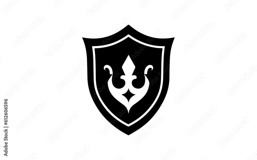 Shield shape isolated illustration with black and white style.