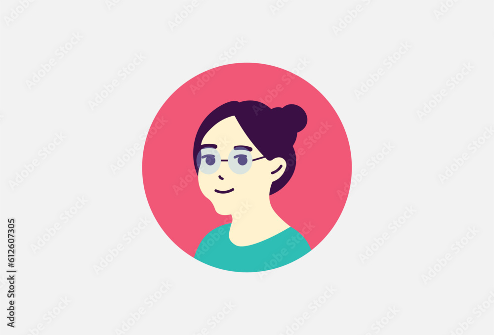 Woman with glasses logo or icon flat design character