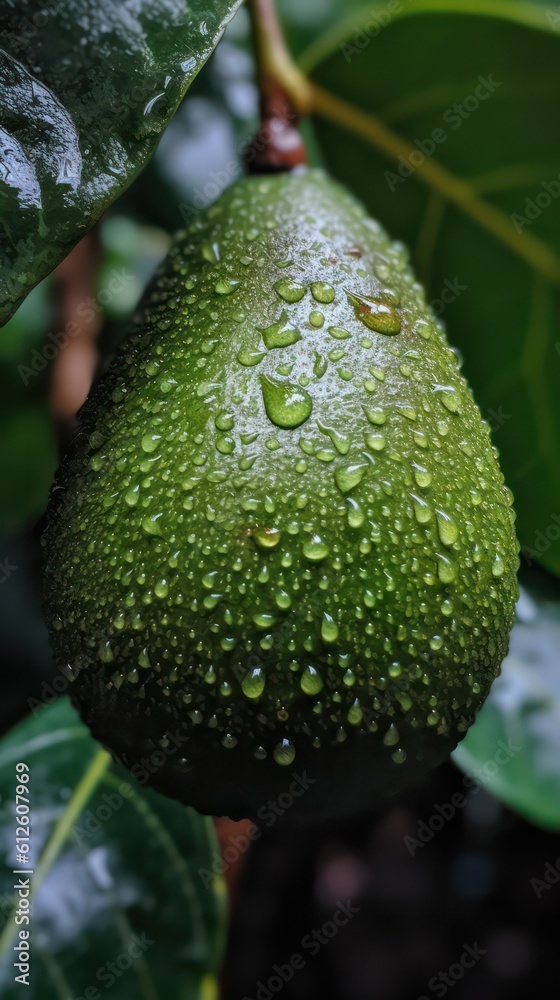 a photo of avocado fruit surrounded by drops of rain water generative ai a photo of avocado fruit surrounded by drops of rain water generative ai