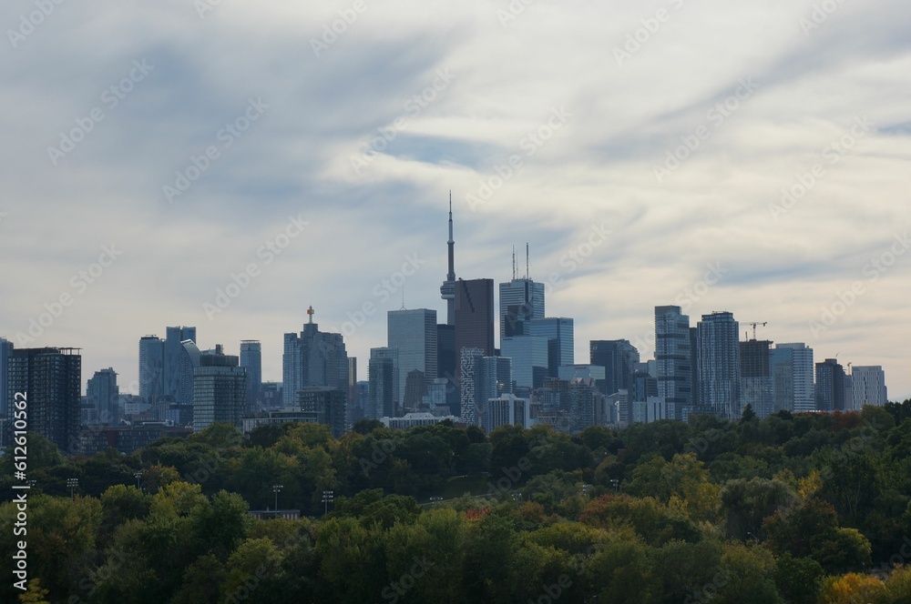 Beautiful view of the skyscrapers of the Toronto city on a cloudy day