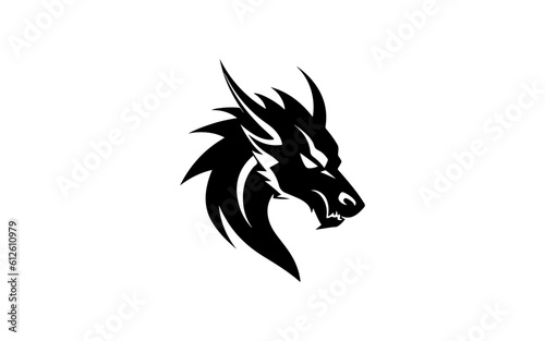Head of dragon shape isolated illustration with black and white style.

