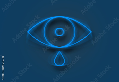 Imagem digital de olho minimalista caindo uma lágrima, em azul.  photo
