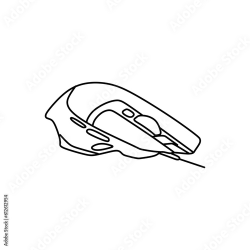 Gaming Mouse in outline icon. Modern high performance wired mouse side view vector illustration in trendy style. Editable graphic resources for many purposes. 