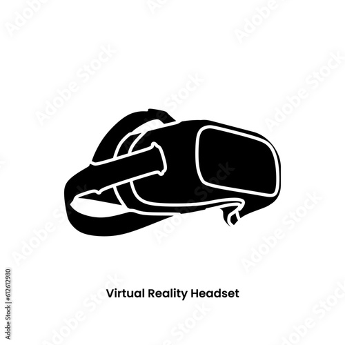Virtual Reality Headset in black fill icon. Modern VR Device side view vector illustration in trendy style. Editable graphic resources for many purposes. 