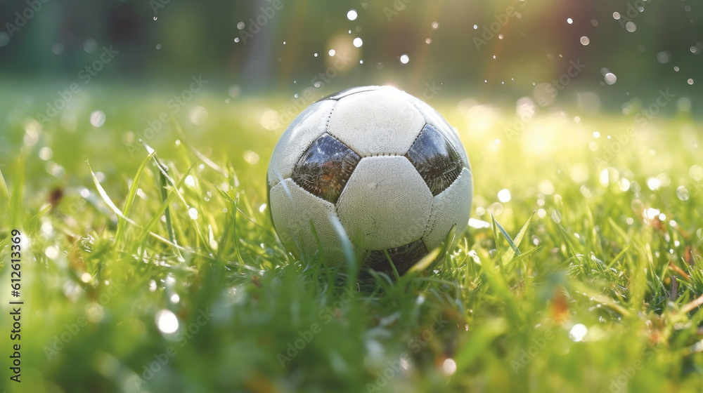 Naklejka premium A soccer ball on the grassa photo of a soccer ball on a grassy.