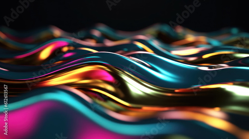Abstract wallpaper with metallic liquid multicolored waves