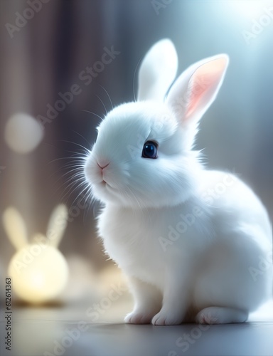 adorable white rabbit on a cinematic magical background. Generative AI