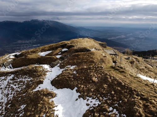 View from the snowy peak of Monte Grappa mountain in Northern Italy