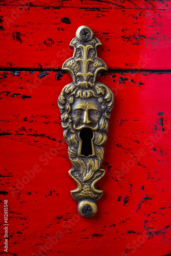 Antique Key Hole On Red Box