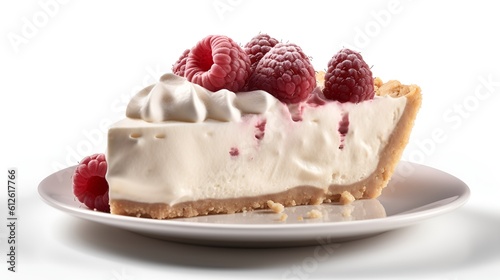 White Chocolate Raspberry swirled Cheesecake, isolated on a white background with copy space