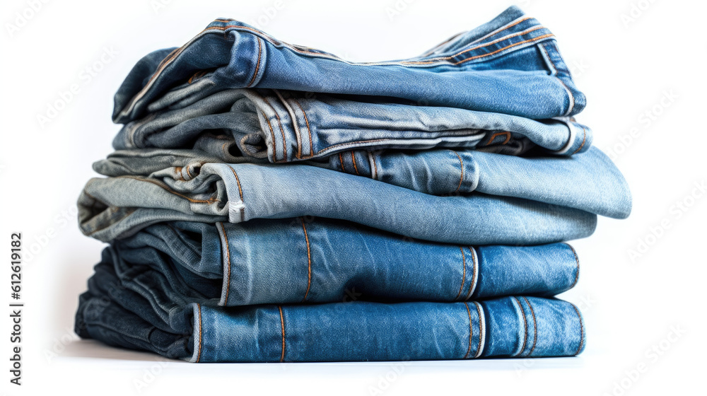 Blue jeans on white background. Generative AI Blue jeans on white background. Generative AI