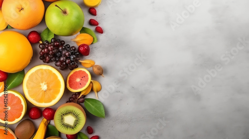 many kind fresh fruit with gray background copy space ai generative © XMind