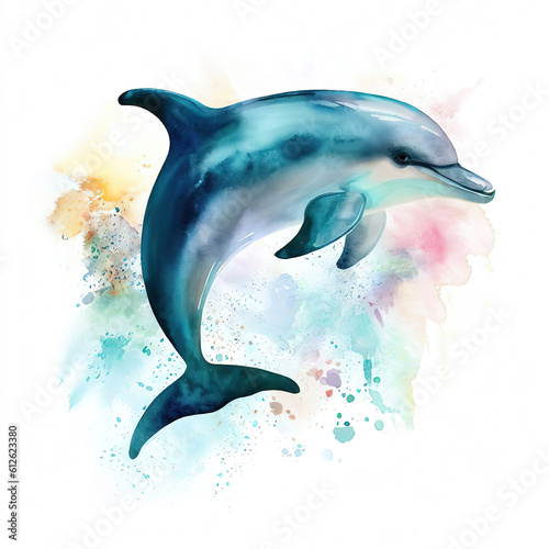 one dolphin with various watercolor with Generative AI.