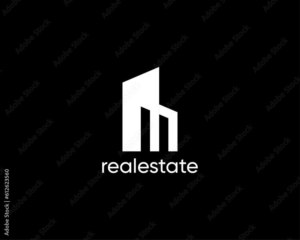 Real estate logo design template for business identity. Modern building, apartment, architecture, construction, skyscrapers, cityscape, residence, property logo design concept.