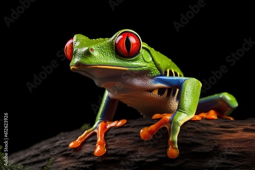 Red Eyed Tree Frog, Agalychnis Callidryas, on a Leaf with Black Background