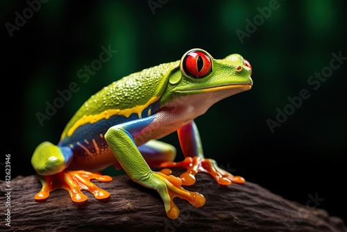 Red Eyed Tree Frog, Agalychnis Callidryas, on a Leaf with Black Background © somchai20162516